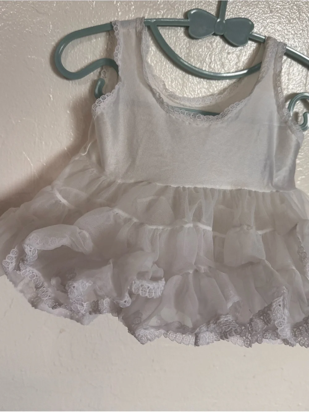 White Ruffled Tulle Baby UnderDress - Classic Infant Dress Vintage